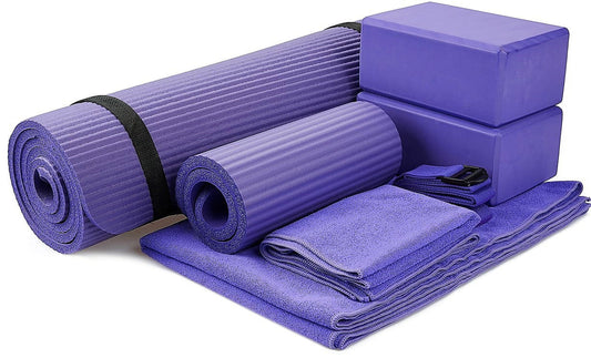 Goyoga 7-Piece Set - Include Yoga Mat with Carrying Strap, 2 Yoga Blocks, Yoga Mat Towel, Yoga Hand Towel, Yoga Strap and Yoga Knee Pad